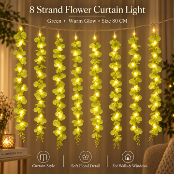 200 Bulb 8-Strand Flower Curtain Lights | 10×3 Ft Decorative LED Lights for Diwali, Wedding, Home, Wall & Window Décor