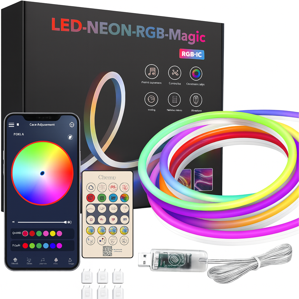 NeonAura™ 5M Smart RGB LED Strip – App + Remote Controlled Dynamic Neon Light RGBIC with 16 Million Colour