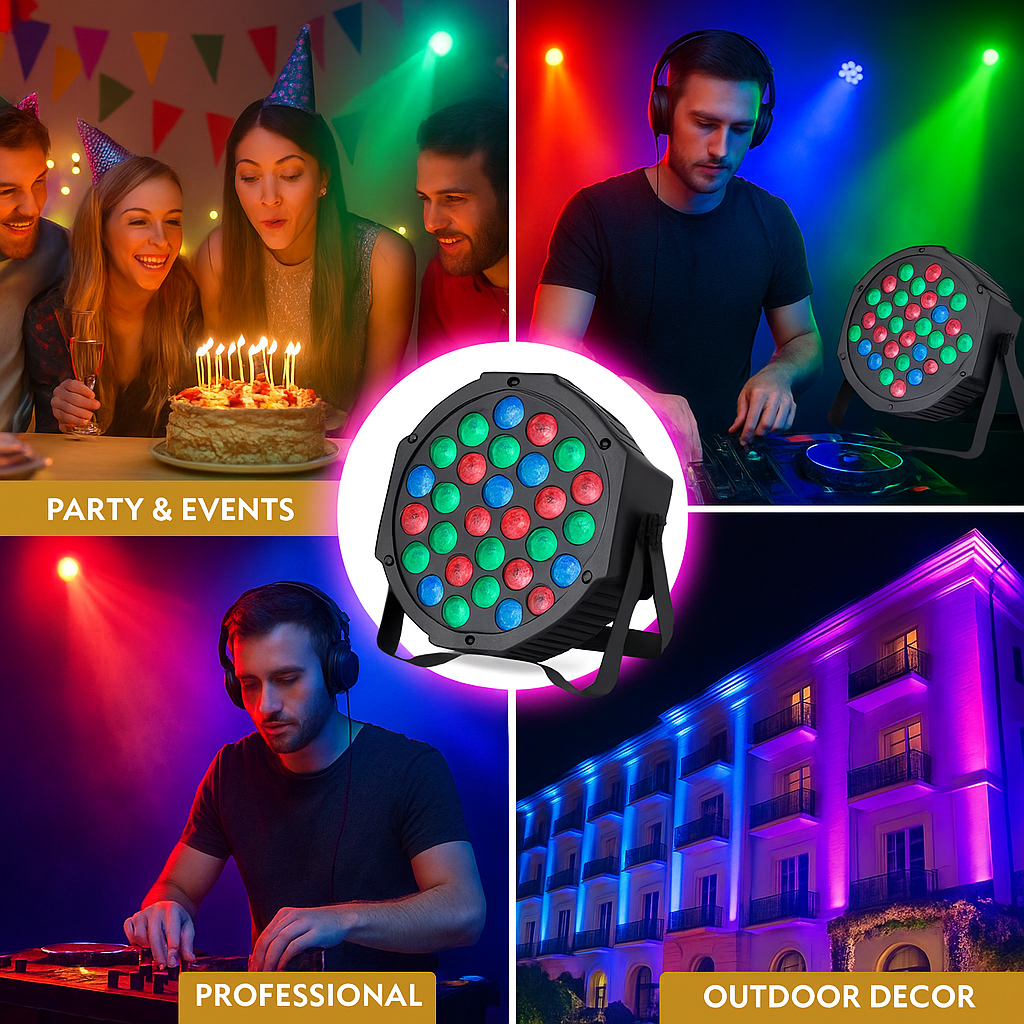 LumoGlow DJ Par 36LED Light Festive RGB