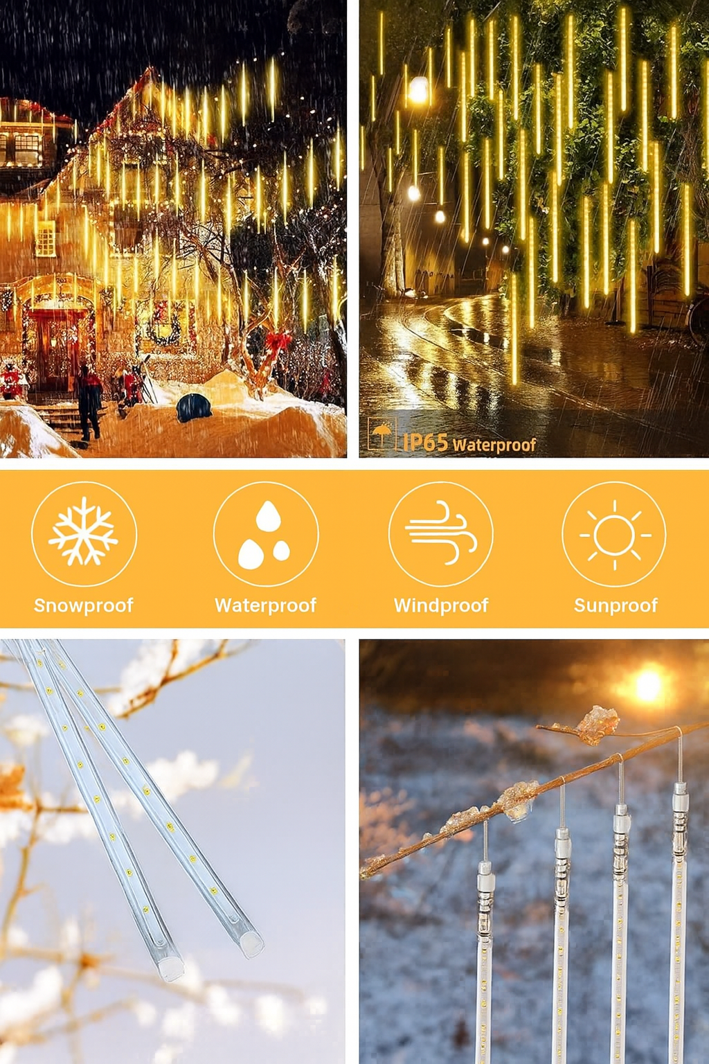 8 Warm Meteor Shower LED Lights