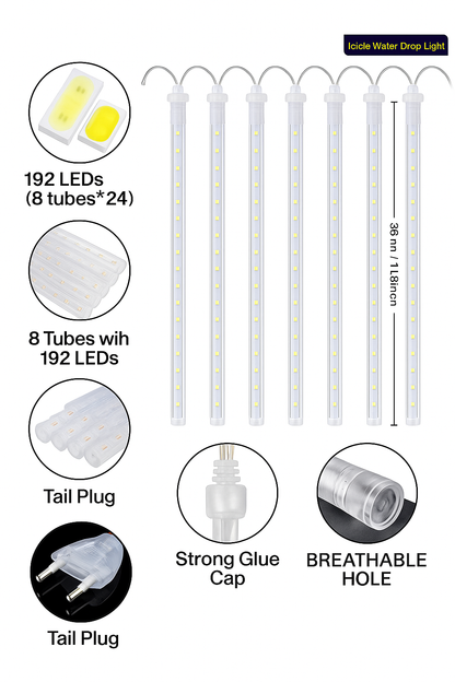 8 Warm Meteor Shower LED Lights