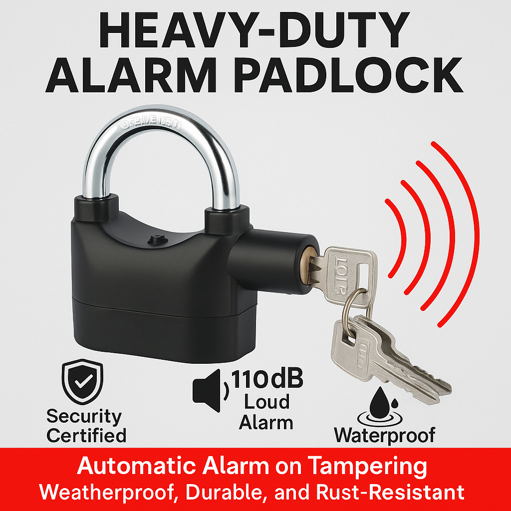 🔒 Waterproof Alarm Padlock | 110dB Sound | Anti-Theft Heavy-Duty Lock