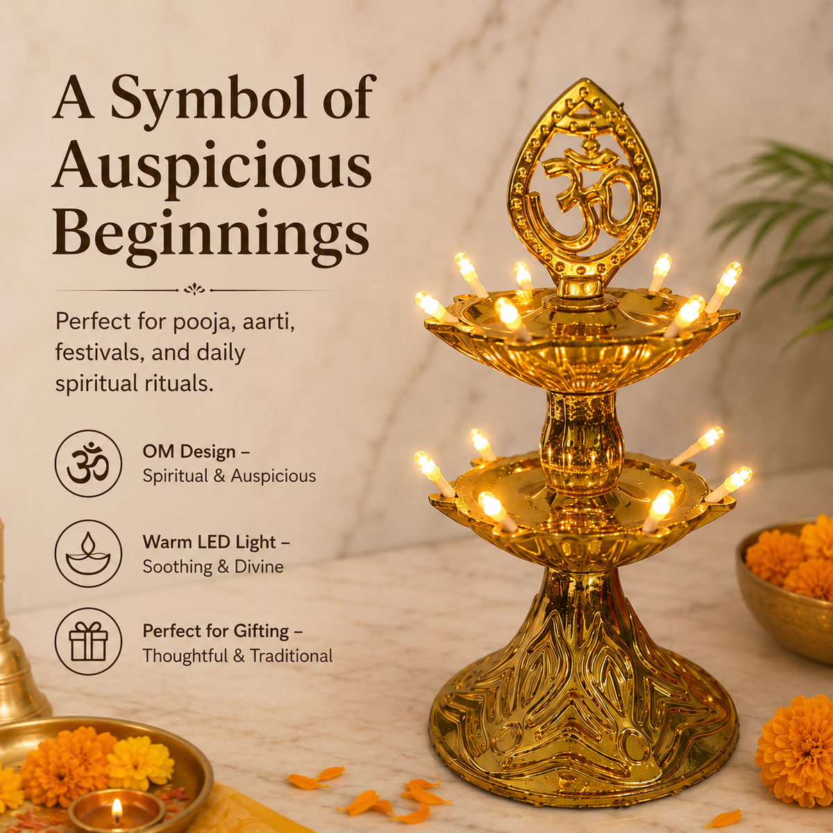 Om Design 2-Layer LED Electric Diya