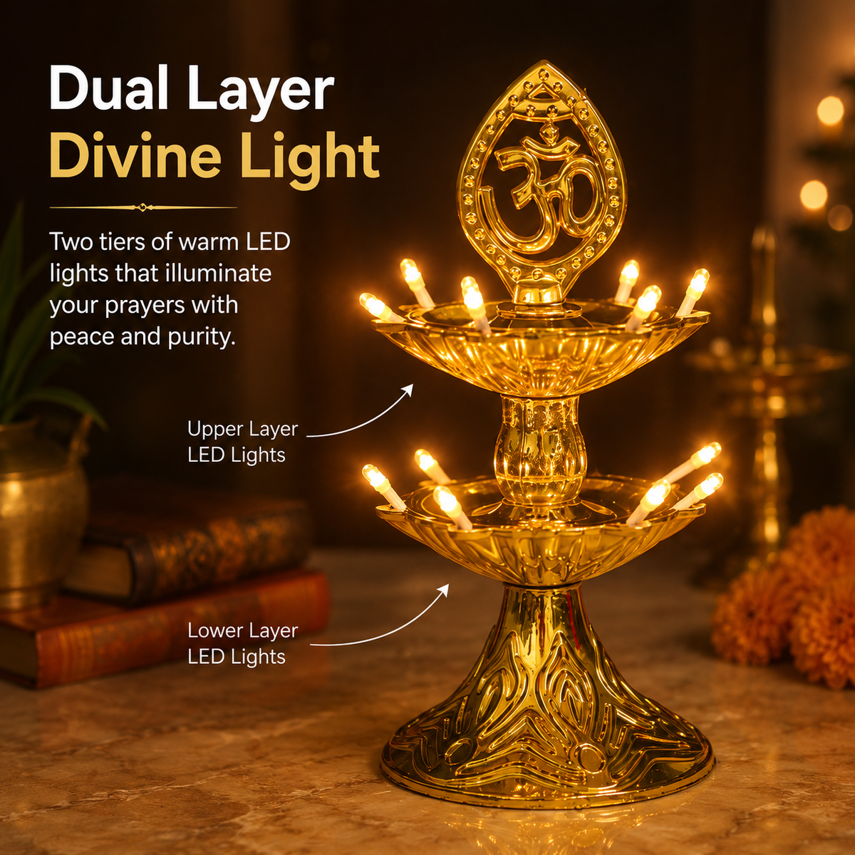 Om Design 2-Layer LED Electric Diya