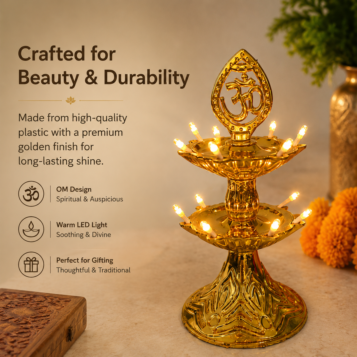 Om Design 2-Layer LED Electric Diya