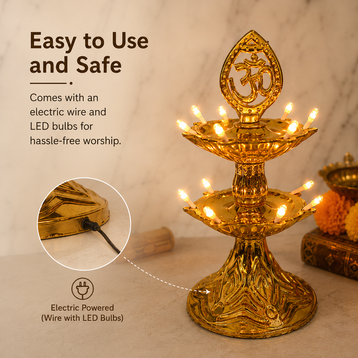 Om Design 2-Layer LED Electric Diya