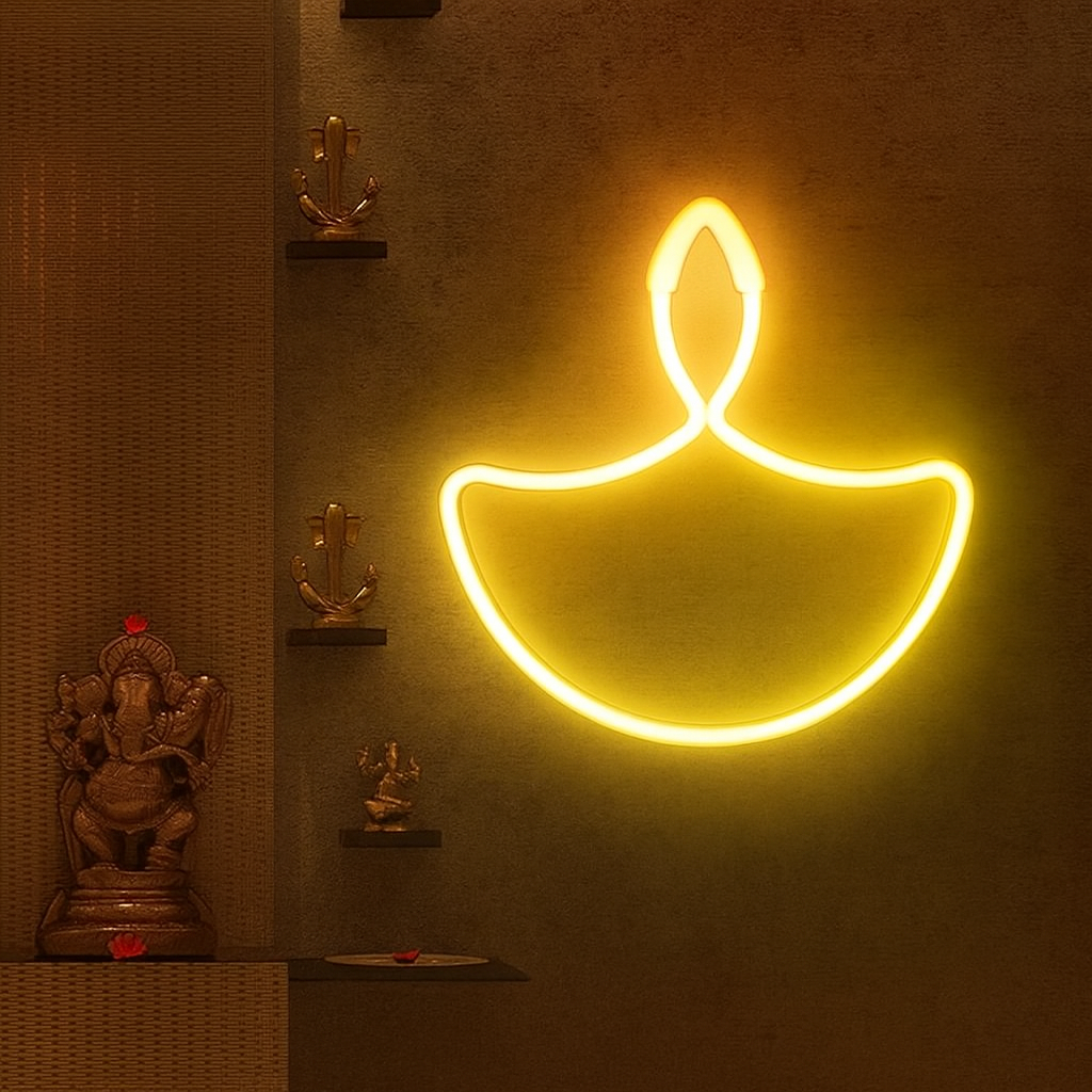 Festive Neon Diya (Warm White / RGB)