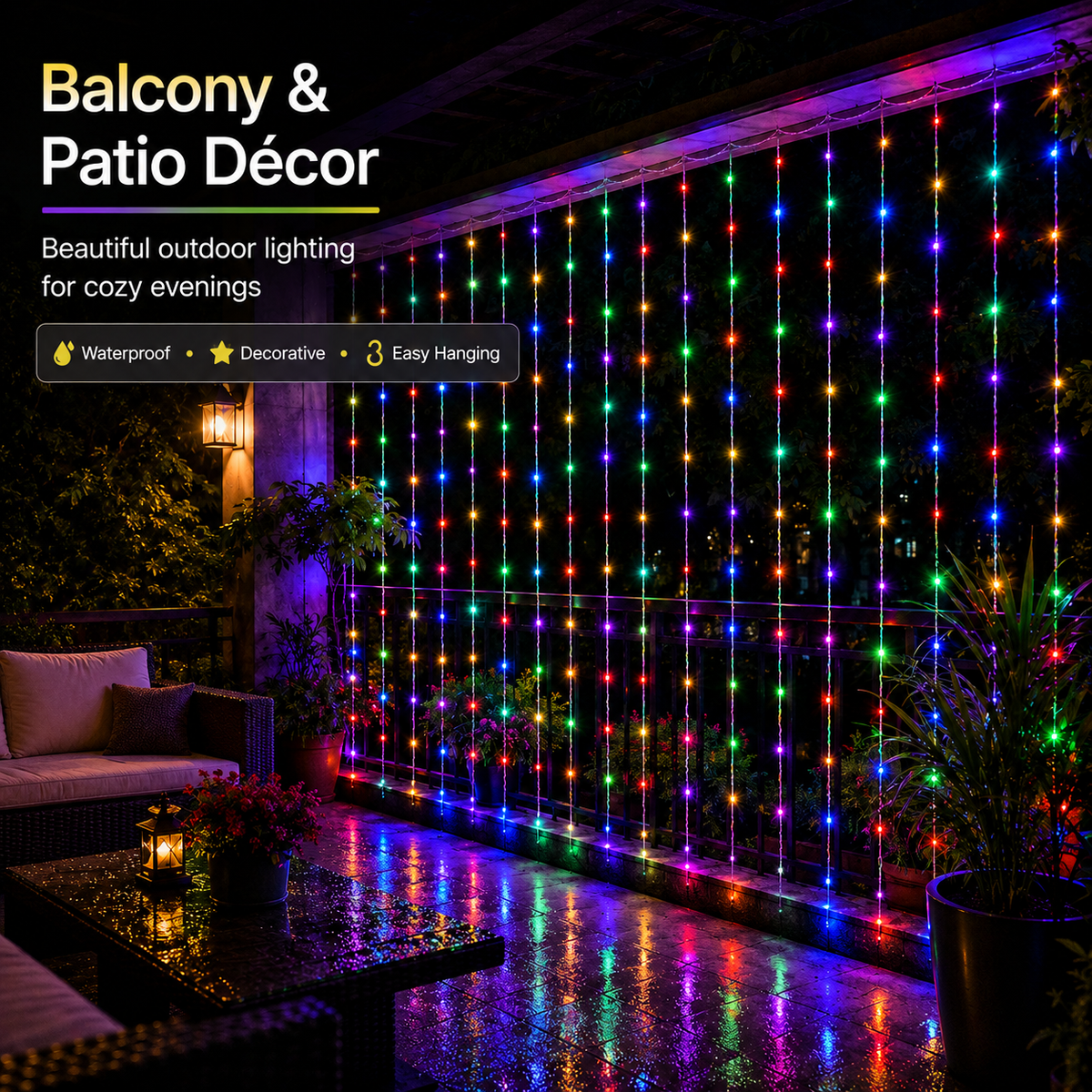 10x10 Multi String Lights Waterfall Effect