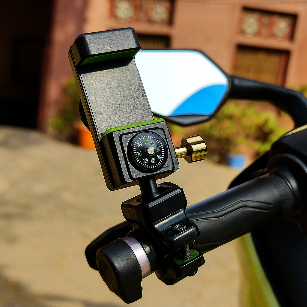 GRIP360™ LED Bike Phone Holder – 360° Rotation | Compass + Light | Secure Fit