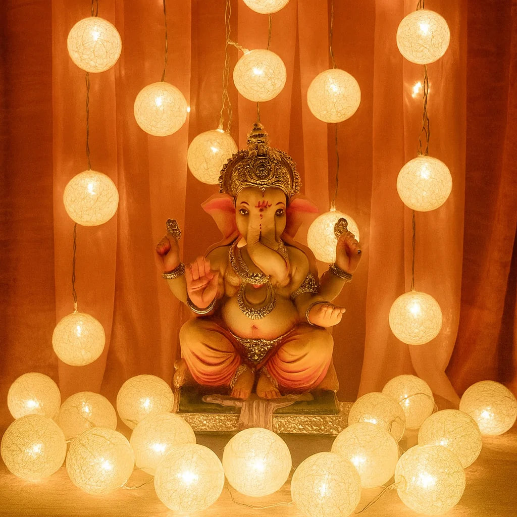 Glowing Elegance 3m Cotton Ball Lights 10 Warm White LEDs
