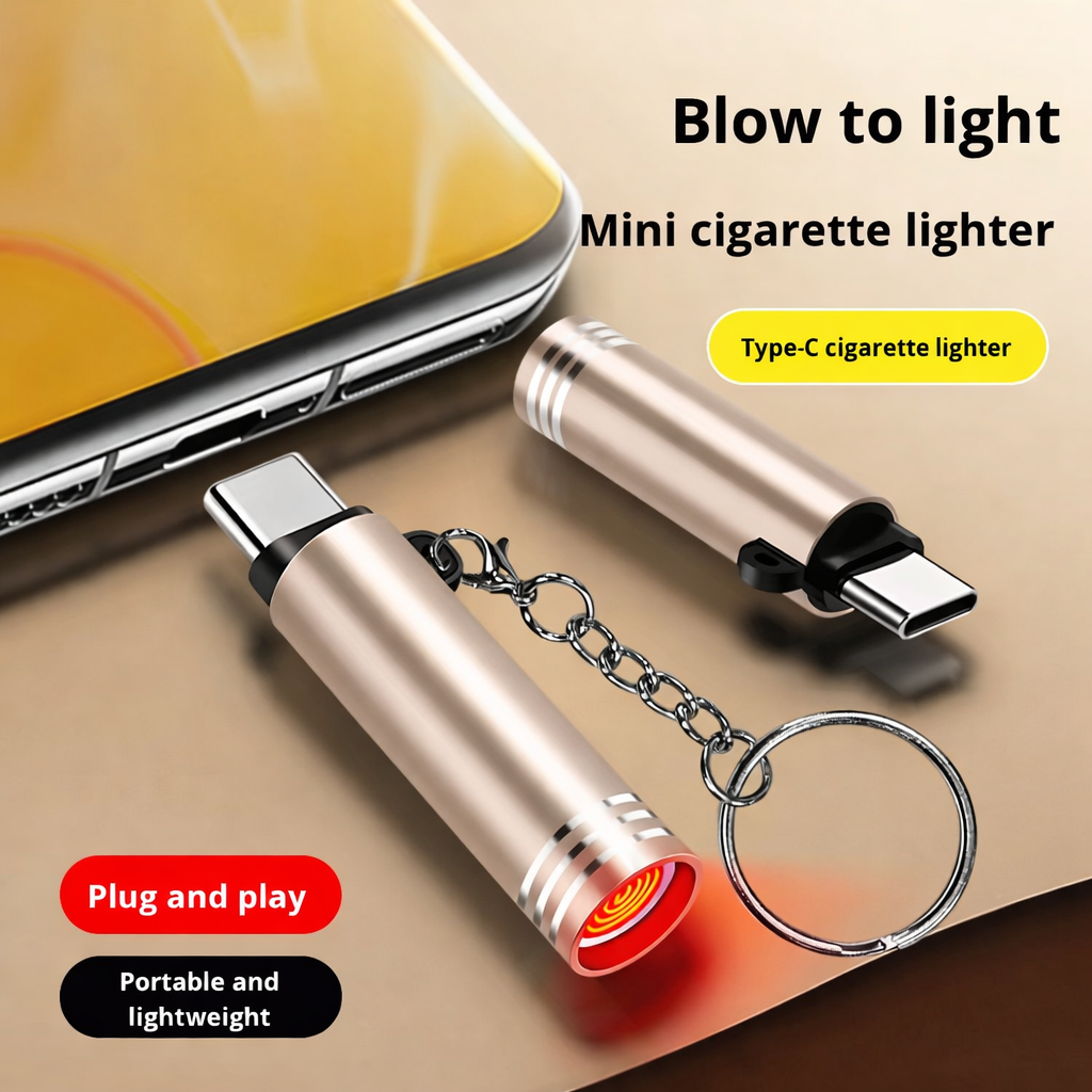 USB-C Electric Flameless Lighter – Mobile-Powered Keychain Fire Starter for Cigarettes, Travel & Camping (No Gas, No Battery)