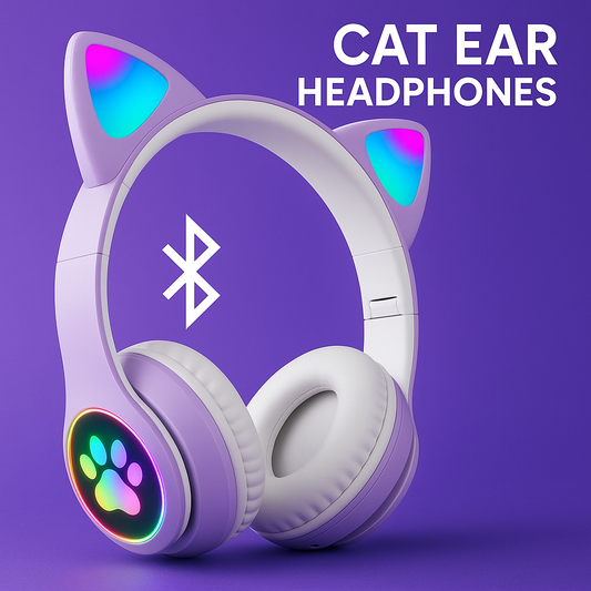 Kids Cat-Ear Bluetooth Headphones (LED, Mic,Wireless)