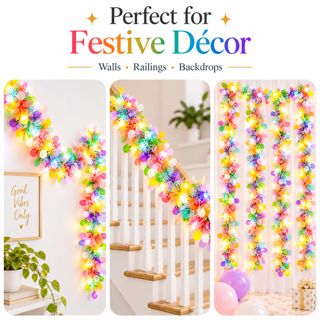 Bright Multicolor Tinsel Garland LED String Lights