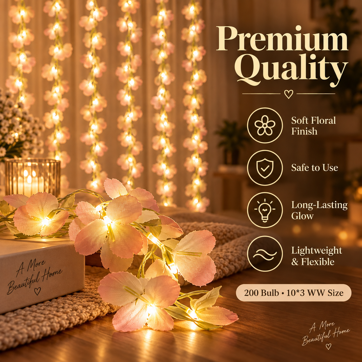 200 Bulb 8-Strand Flower Curtain Lights | 10×3 Ft Decorative LED Lights for Diwali, Wedding, Home, Wall & Window Décor
