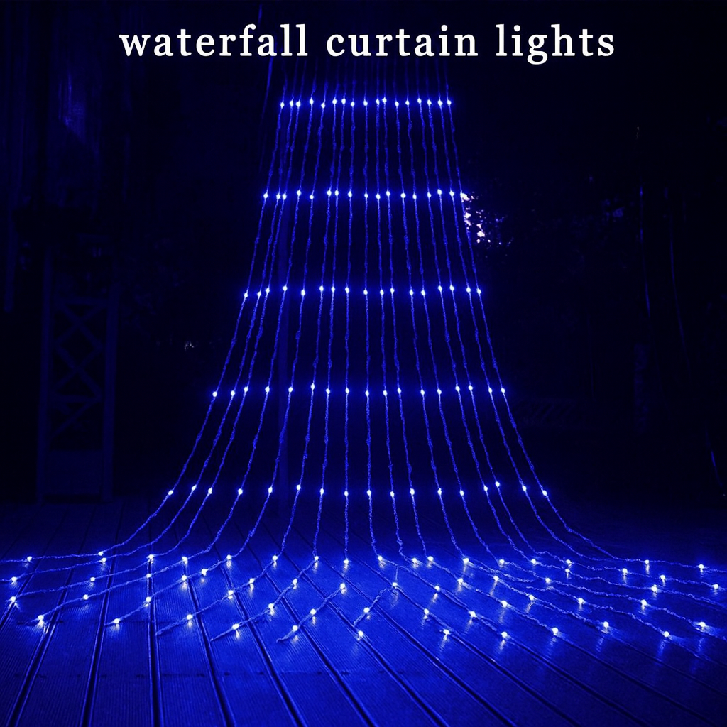 BlueCascade — Waterfall-Blue Curtain Lights