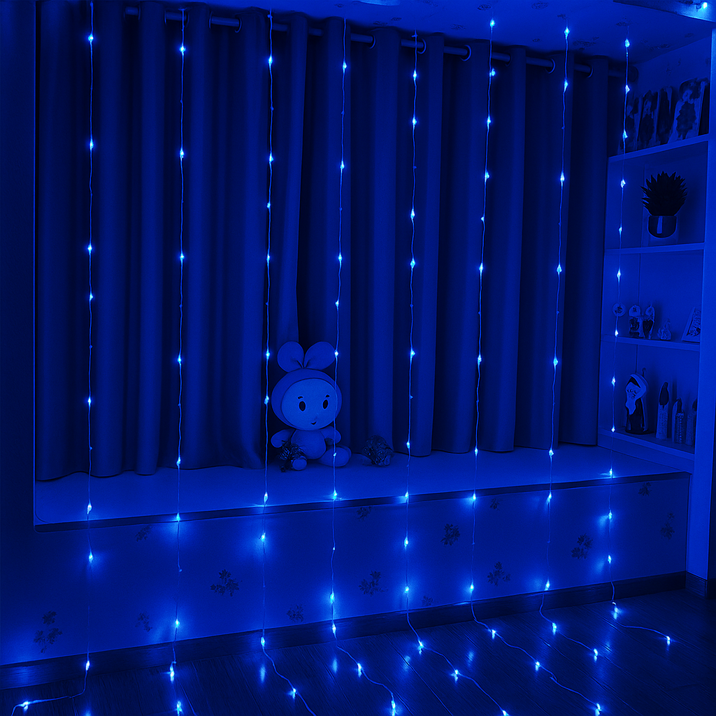 BlueCascade — Waterfall-Blue Curtain Lights