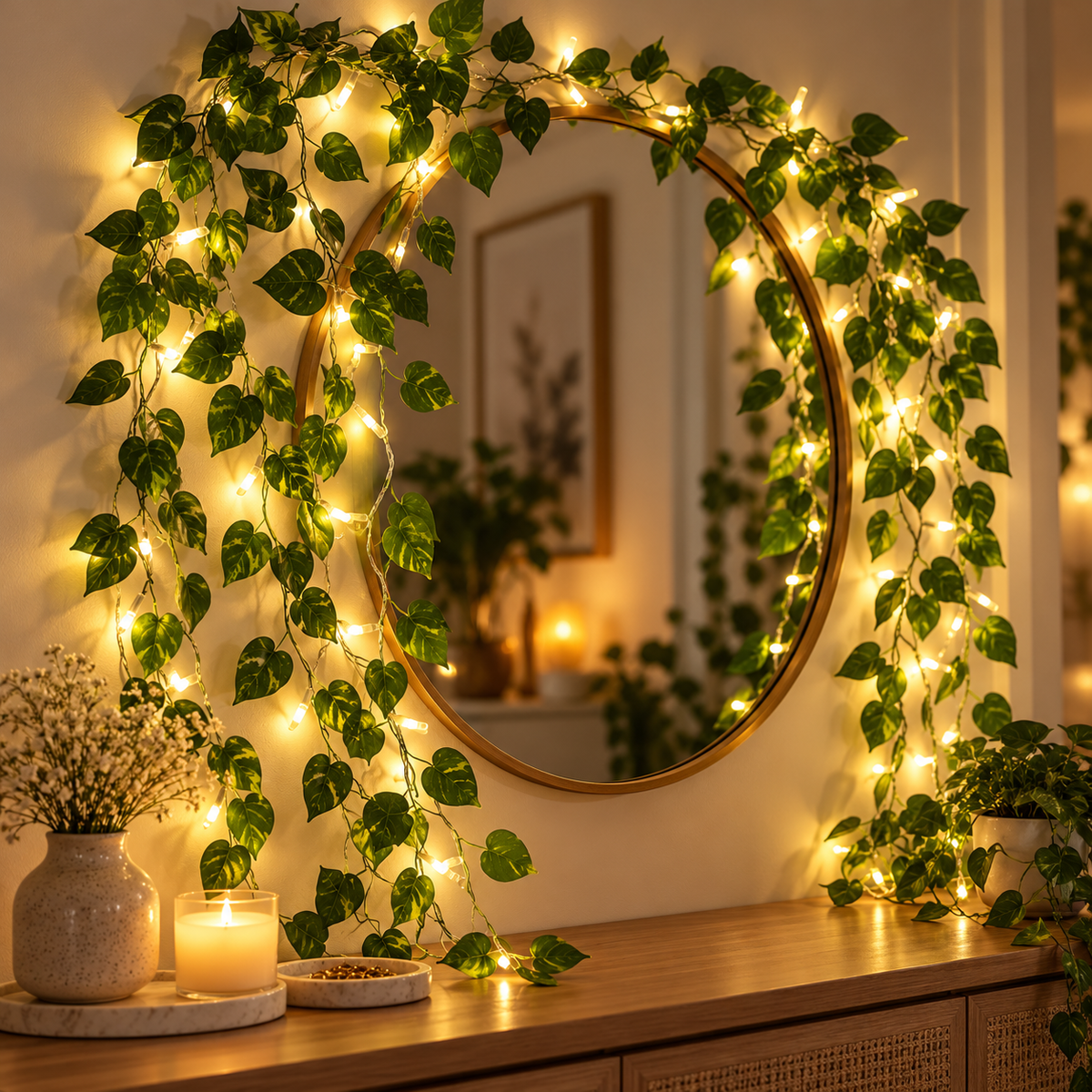 3×9 LED Leaf Curtain String Lights – Warm White Decorative Hanging Lights for Home, Balcony, Window & Festive Decoration