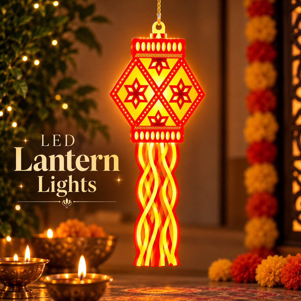 Royal Radiance LED Hanging Lantern – Traditional Golden Glow Decorative Light for Diwali, Home & Festive Decor
