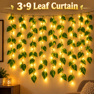 3×9 LED Leaf Curtain String Lights – Warm White Decorative Hanging Lights for Home, Balcony, Window & Festive Decoration