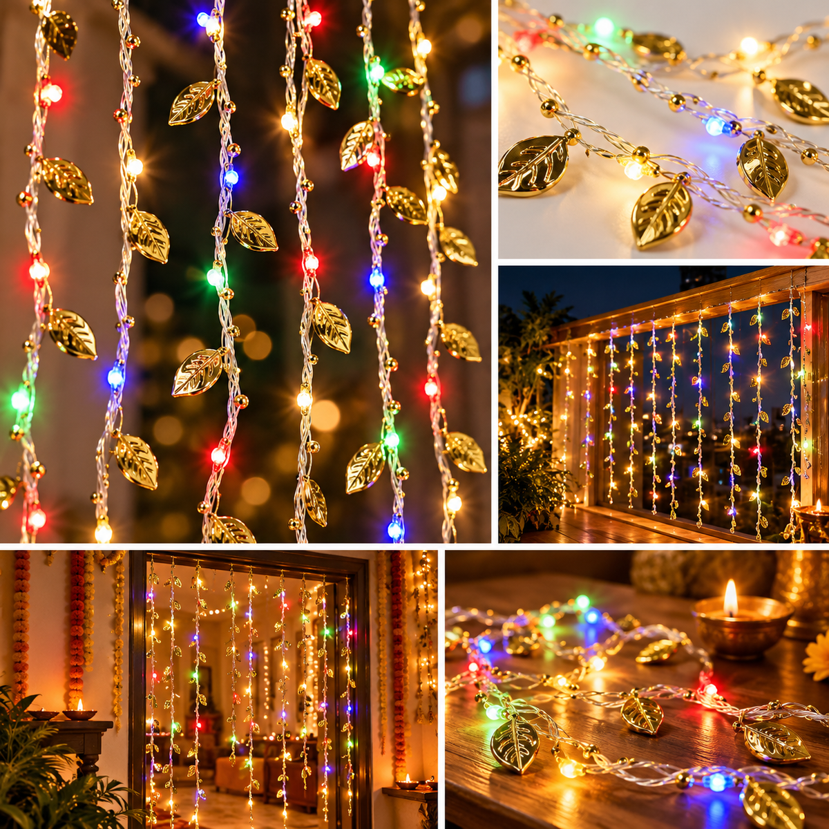 2.5*10 Multicolor LED Golden Leaf Curtain Lights – Decorative Hanging Fairy Lights