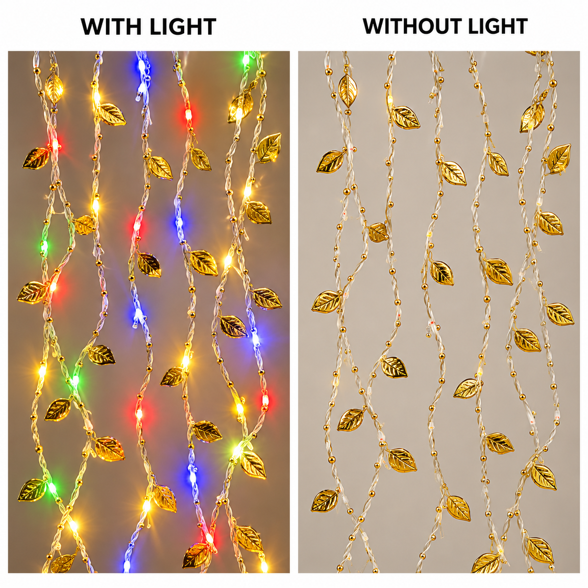 2.5*10 Multicolor LED Golden Leaf Curtain Lights – Decorative Hanging Fairy Lights