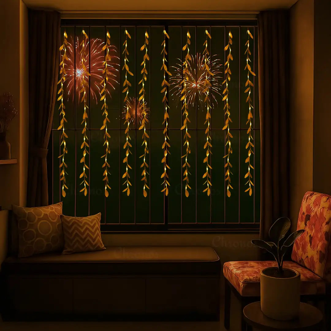 Golden Leaves 200 LED Curtain Fairy Lights