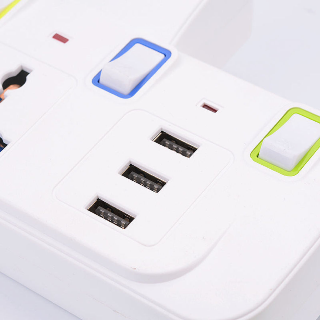 3-Socket Power Strip with 3 USB Charging Ports | Fireproof and High Safety