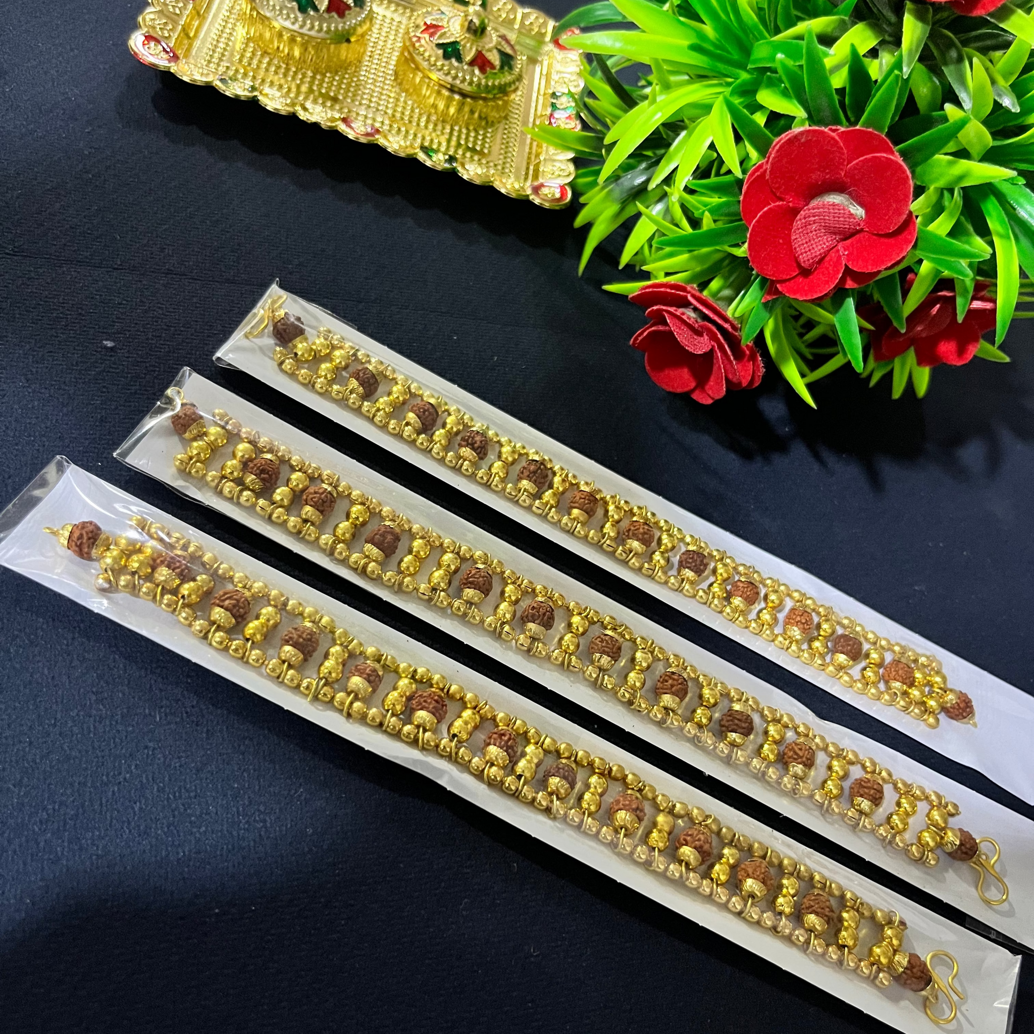 Rudra Royale – Grand Rudraksha Rakhi with Golden Beads