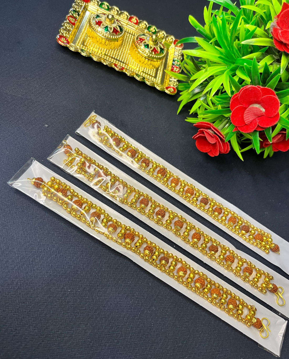 Rudra Royale – Grand Rudraksha Rakhi with Golden Beads