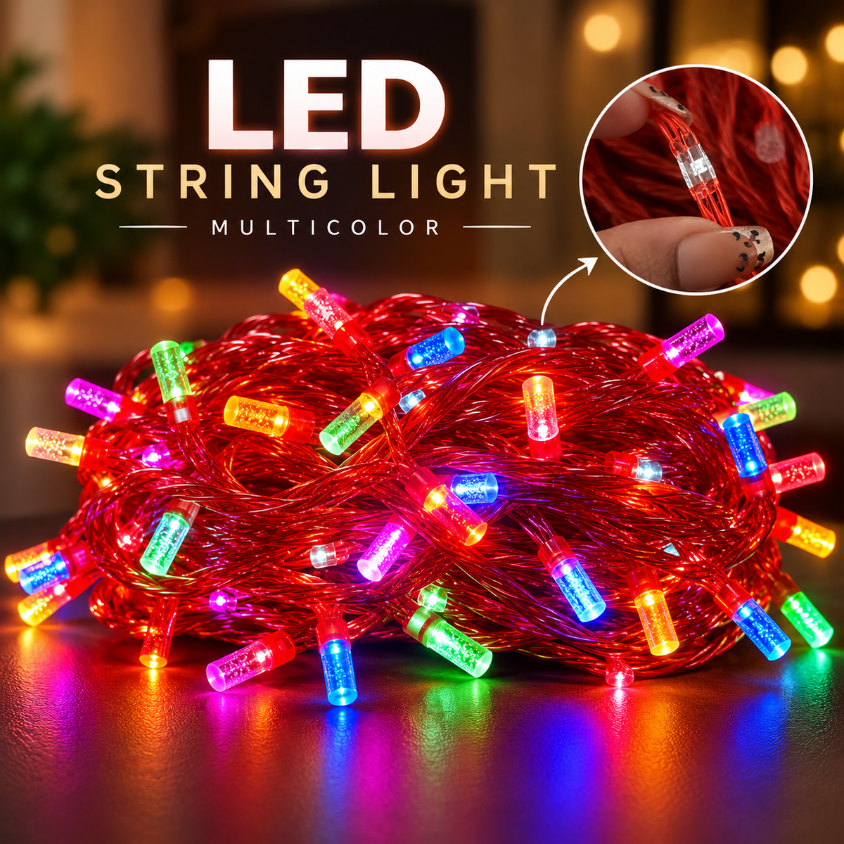 Premium Dual Glow LED String Lights – Multicolor & White LEDs with Luxurious Red Gel Wire