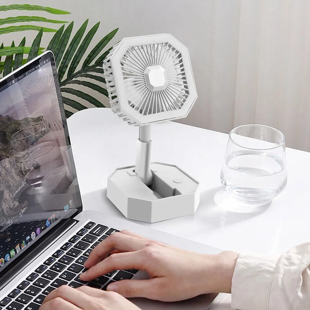 New-Style Hot Sale Portable Rechargeable LED Light Folding Stretch Height Foldable Fan