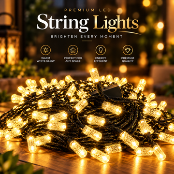 Golden Twinkle Premium LED String Lights – Warm White Decorative Lights for Home & Festive Decor