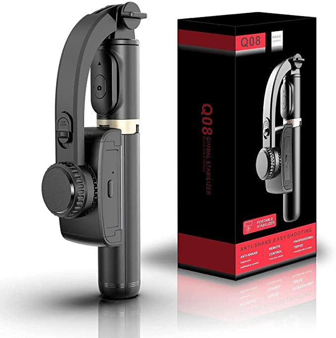 Foldable Handheld Gimbal 1-Aixs Stabilizer Stick with Bluetooth Wireless Remote, Extendable Cell Phone Tripod, 360? Rotation Portable Phone Holder Compatible with All Smartphones