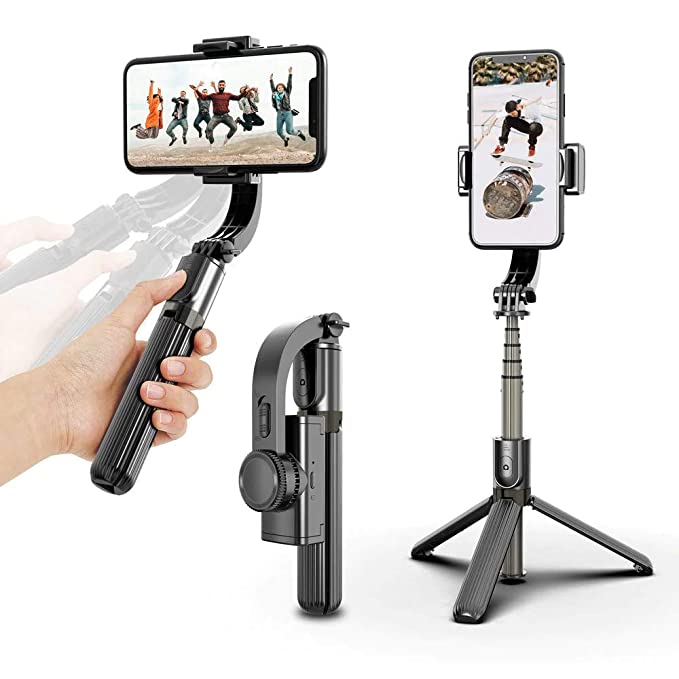 Foldable Handheld Gimbal 1-Aixs Stabilizer Stick with Bluetooth Wireless Remote, Extendable Cell Phone Tripod, 360? Rotation Portable Phone Holder Compatible with All Smartphones