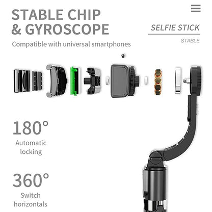 Foldable Handheld Gimbal 1-Aixs Stabilizer Stick with Bluetooth Wireless Remote, Extendable Cell Phone Tripod, 360? Rotation Portable Phone Holder Compatible with All Smartphones