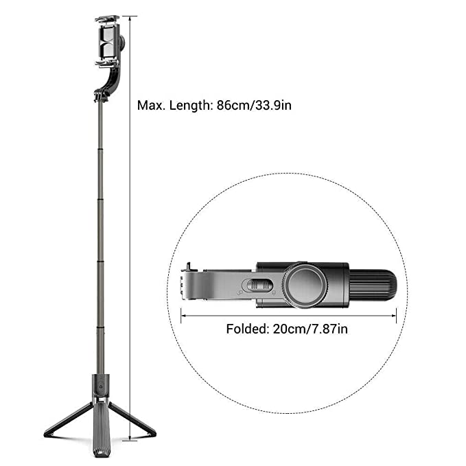 Foldable Handheld Gimbal 1-Aixs Stabilizer Stick with Bluetooth Wireless Remote, Extendable Cell Phone Tripod, 360? Rotation Portable Phone Holder Compatible with All Smartphones