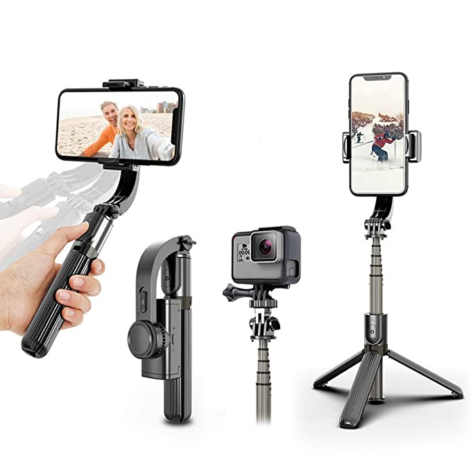 Foldable Handheld Gimbal 1-Aixs Stabilizer Stick with Bluetooth Wireless Remote, Extendable Cell Phone Tripod, 360? Rotation Portable Phone Holder Compatible with All Smartphones