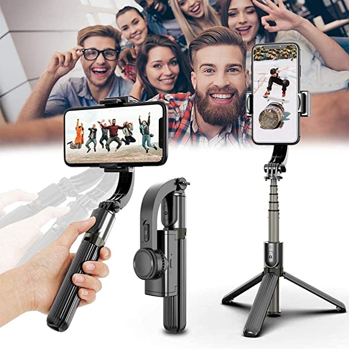 Foldable Handheld Gimbal 1-Aixs Stabilizer Stick with Bluetooth Wireless Remote, Extendable Cell Phone Tripod, 360? Rotation Portable Phone Holder Compatible with All Smartphones