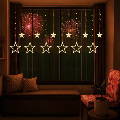 Warm White 6 Star Curtain Lights 2