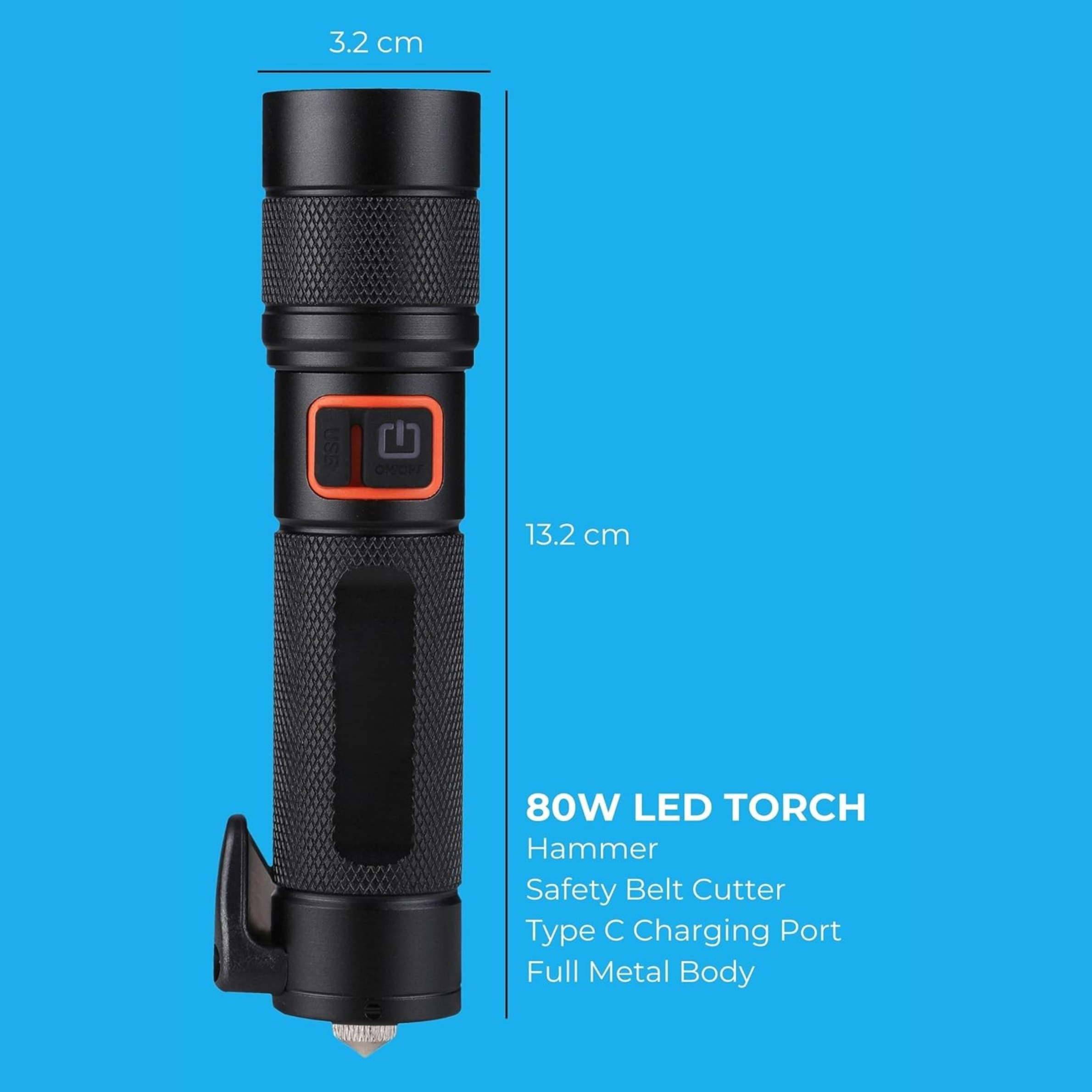 100W Type-C Tactical LED Flashlight