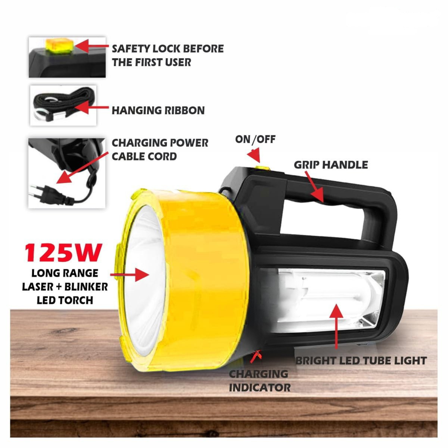 100W Rechargeable Searchlight Dual Beam 6 Hrs