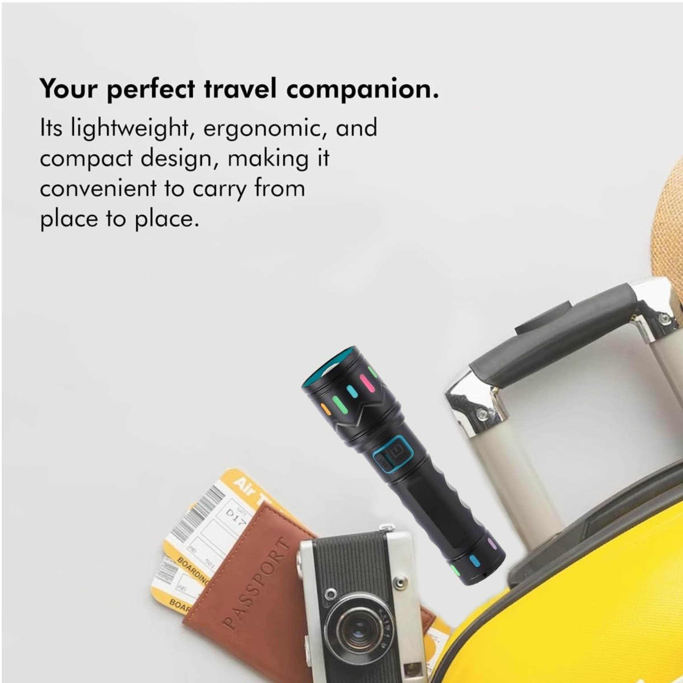 100W Type-C LED Flashlight, Telescopic Zoom, 3 Modes