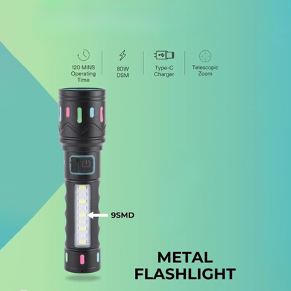 100W Type-C LED Telescopic Zoom Flashlight