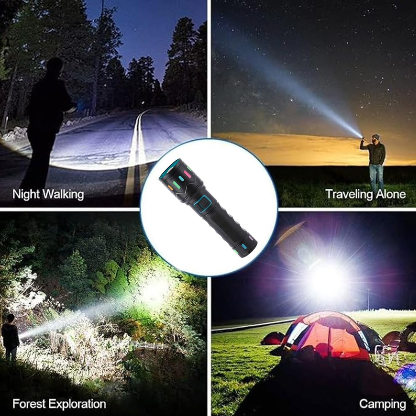 100W Type-C LED Flashlight, Telescopic Zoom, 3 Modes