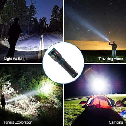 100W Type-C LED Flashlight, Telescopic Zoom, 3 Modes
