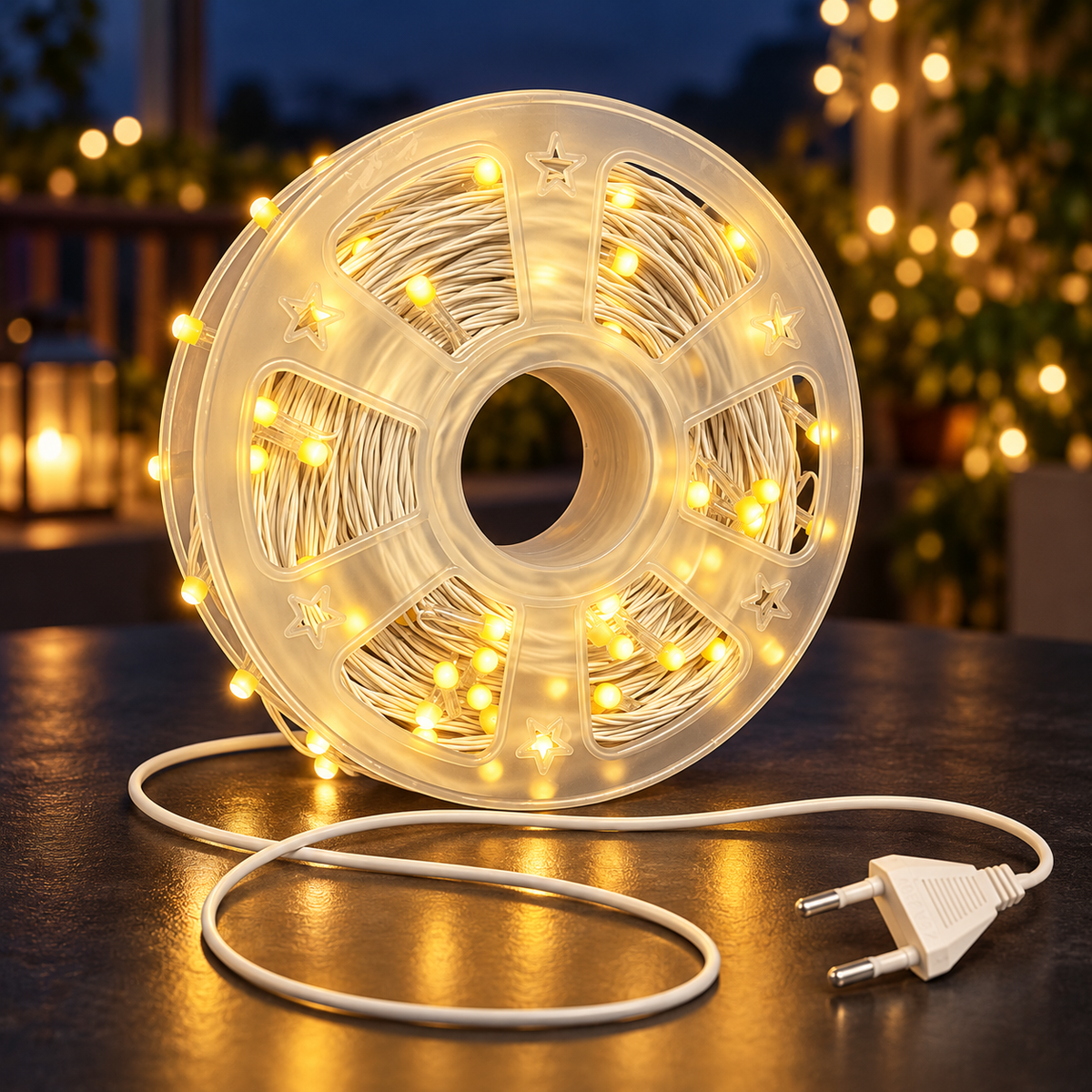 Warm White LED String Fairy Lights – Decorative Reel with White Wire - 30M