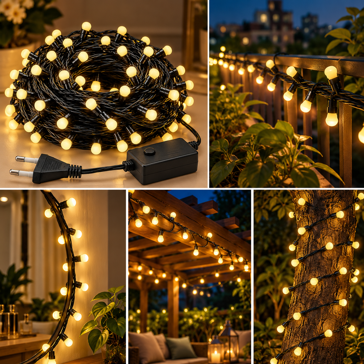 Warm White LED String Lights – Black Wire Decorative Fairy Lights