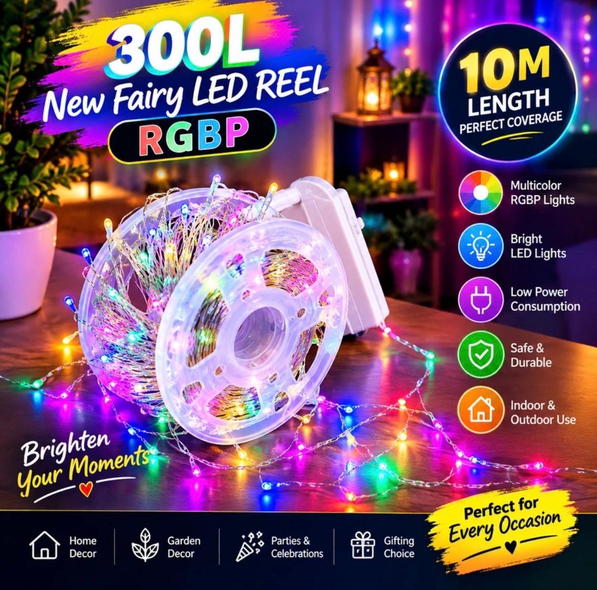 300 LED RGBP Fairy String Light Reel – 10 Meter Multicolor Decorative Lights