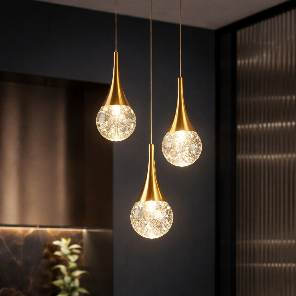 Golden Teardrop Crystal Pendant Light — Single Piece (1 Ft)