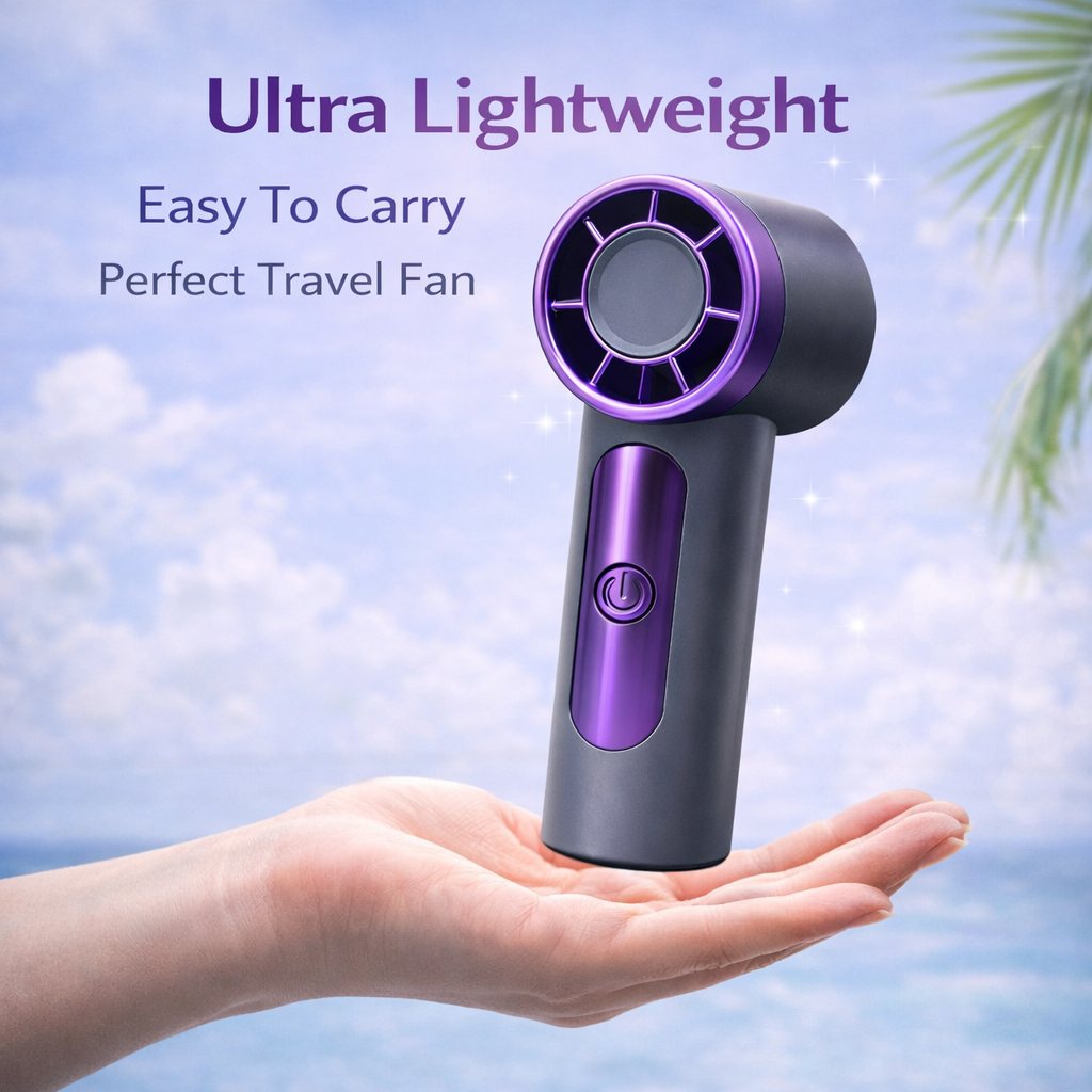 TINNY Mini Fan Rechargeable Pocket Fan with Digital LED Display & Powerful 6 Speed Cooling